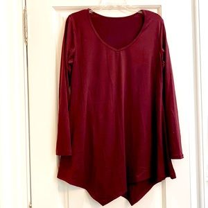 Deep red tunic asymmetric hem